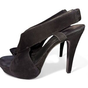 Diane Von Furstenberg Heels DVF black suede platform Slingback heels sandals 7.5